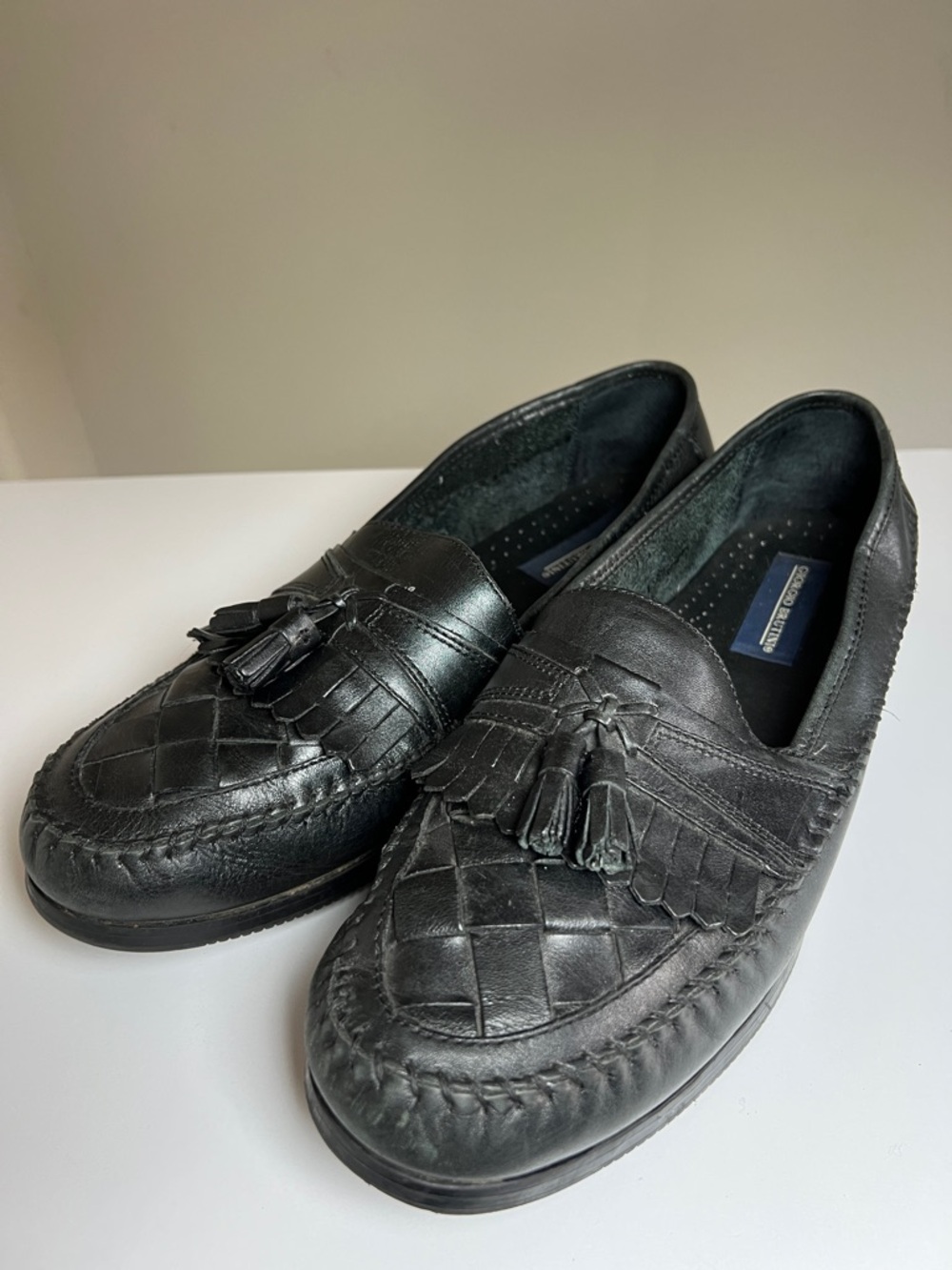 Giorgio Brutini Black Leather Tassel Woven Loafers Size 12M